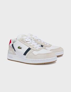 Zapatillas Lacoste T-Clip Piel y Ante Tricolor Wht/Nvy/Red